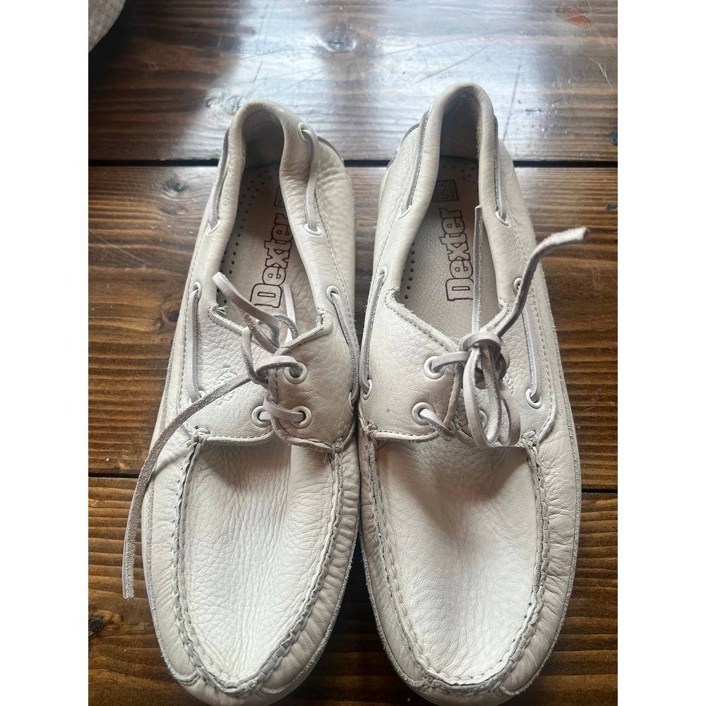 Dexter Mens Boat Shoes 10 WW White Leather USA Made Nautical Loafers 378964